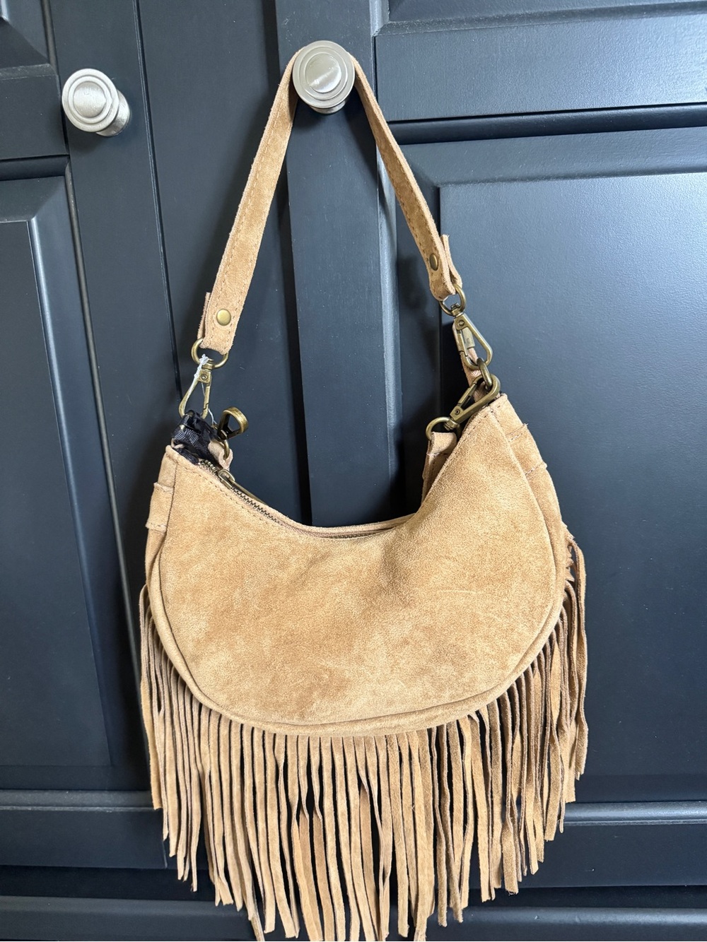 Marlon Fringe Suede Hobo Bag - Tan\Honey